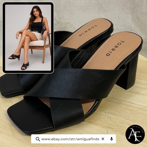 torrid Shoes - Torrid Black Crisscross Block Heel Mules Square Toe Sandals 7.5WW 43495484
